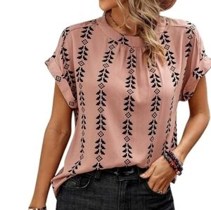 Shein Coral Pink Geo Print Batwing Slv Top Sz 1XL